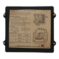A vintage Furnas Electric Company rotating limit switch control panel with a black metal frame and a tan printed instruction plate showing diagrams, terminal connections, and operational notes.