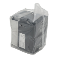 A black industrial Hitachi NE-S1 VFD, wrapped in a clear plastic protective sleeve, shown against a transparent background.