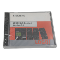 Siemens LOGO!Soft Comfort Version 3.1 software manual in a clear plastic clamshell case, featuring a white, gray, and orange cover with illustrations of touch panel controllers.