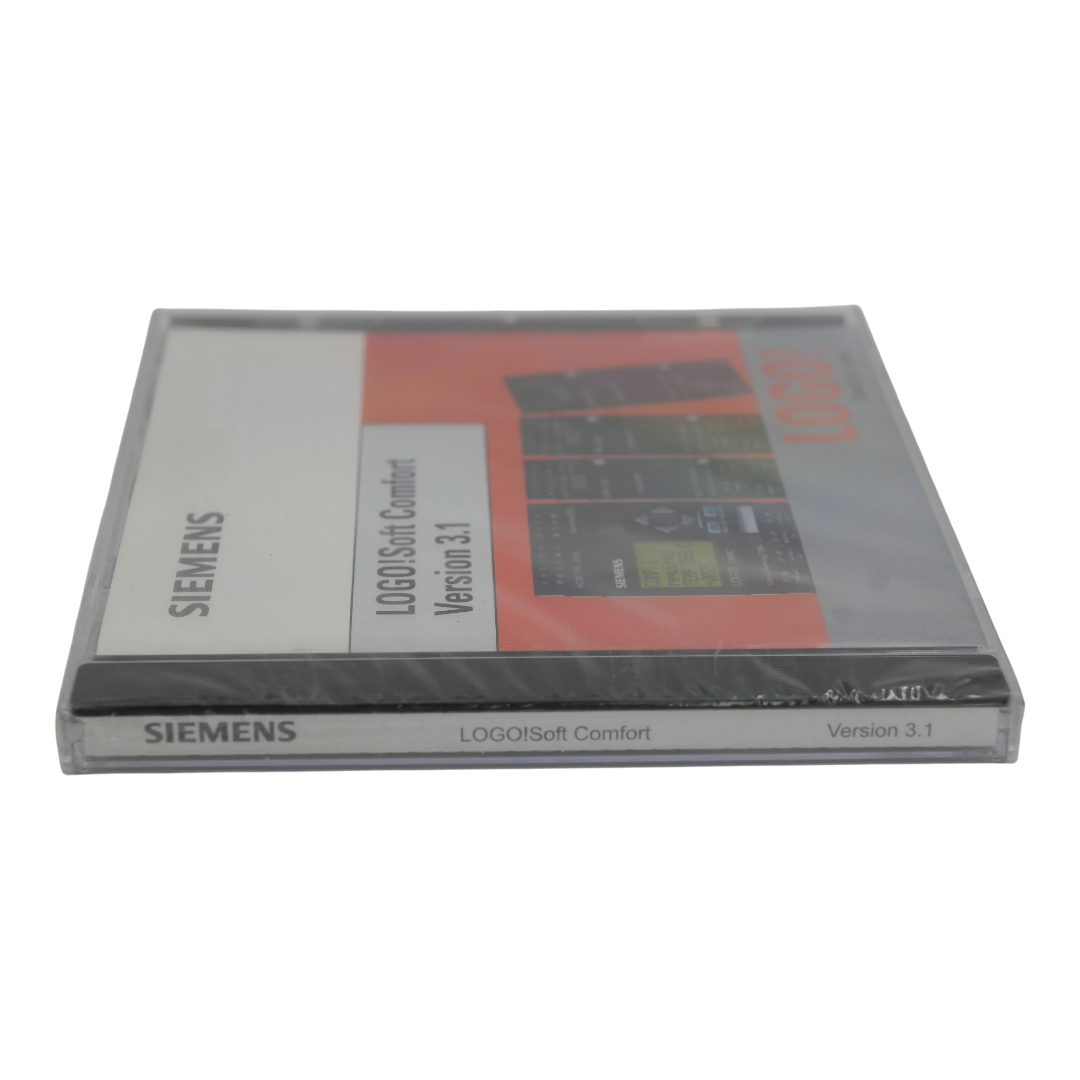 A Siemens LOGO!Soft Comfort Version 3.1 software CD-ROM package in its original shrink wrap, photographed on a clean transparent background.